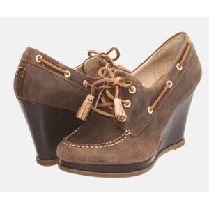 Sperry Top-Sider Seabourn Distressed Brown Oiled Leather Lace-up Wedge Pump 7.5